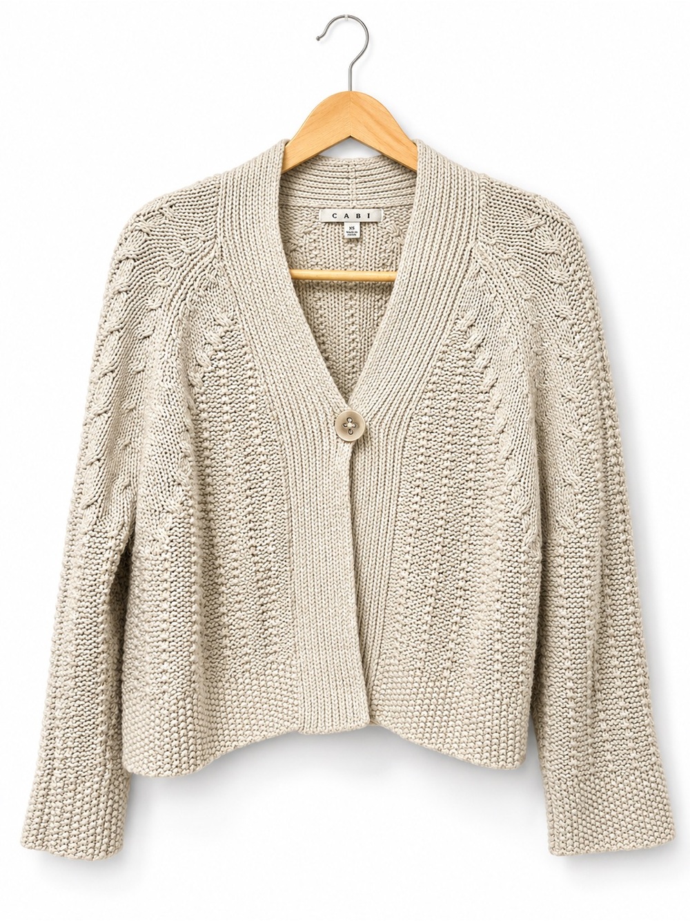Cabi Oatmeal Cable Knit Shawl Collar Cardigan Sweater Medium